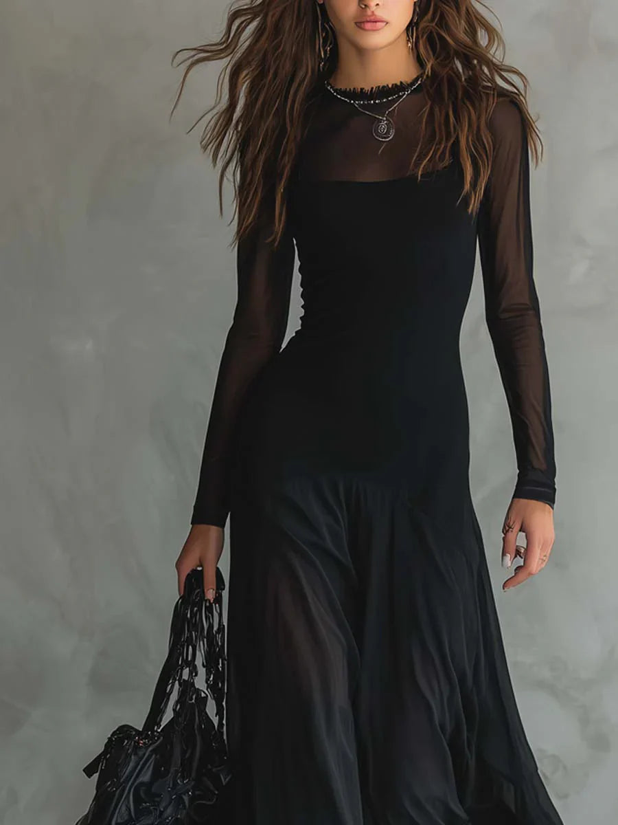 Liora™ | Elegancka Sukienka Maxi Z Przezroczystymi Rękawami