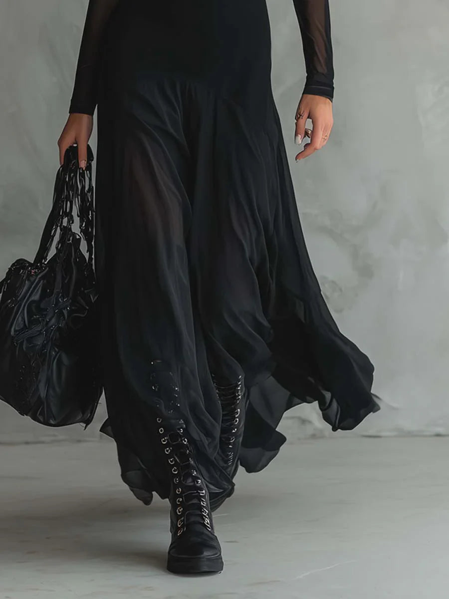 Liora™ | Elegancka Sukienka Maxi Z Przezroczystymi Rękawami